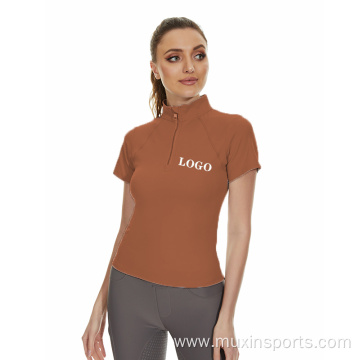 Brown Nylon Soft Standing Collar Riding Tops